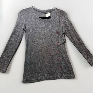 Collectables Silver Metallic Knit Top Asymmetrical Button Side New Zealand Small